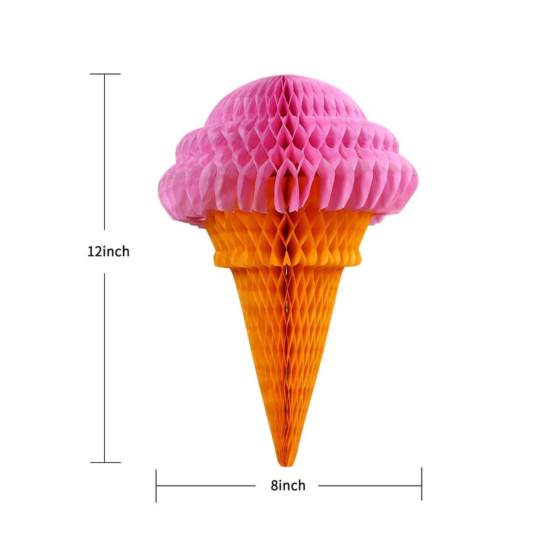 zilue Ice Cream Party Decorations, Hanging Ice Cream Paper Honeycomb Decorations for Birthday Party Baby Shower Two Sweet Party Decor Pack of 5 Mix - Image 2